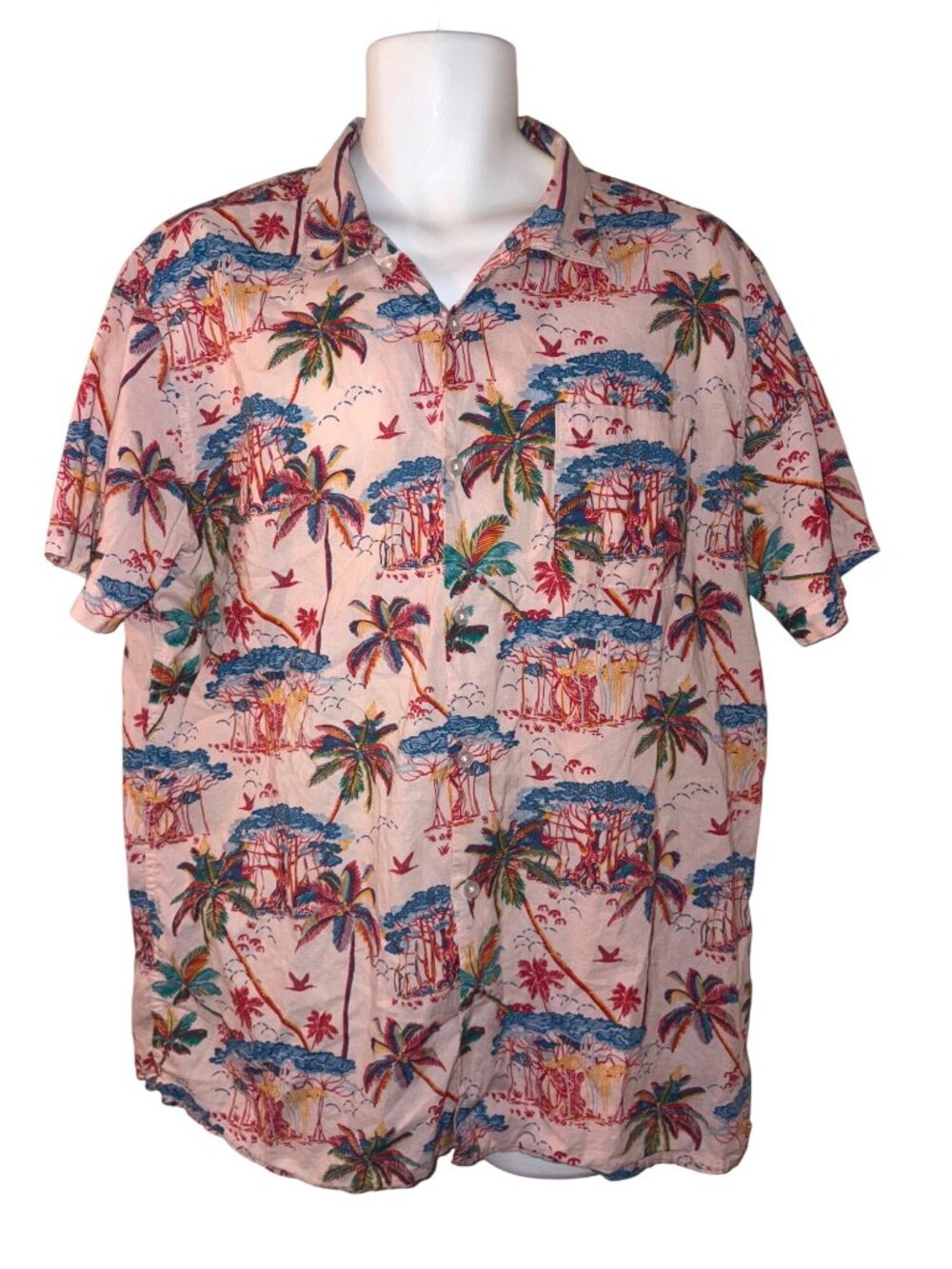 Roark Mens XL Hawaiian Shirt Classic Fit Palm Tree Print Beige Multi-Color
